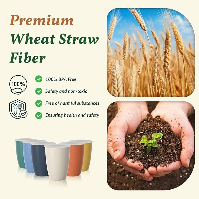 Homienly Wheat Straw Cups, Unbreakable Drinking Glasses 16oz, Beach-Colorful - Image 4