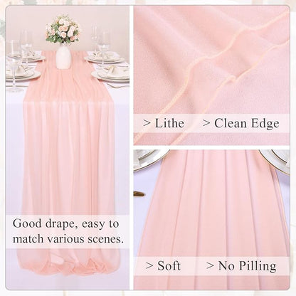 10FT Peach Pink Chiffon Table Runner 30x120 Inches Boho Rustic Sheer Fabric - Image 4