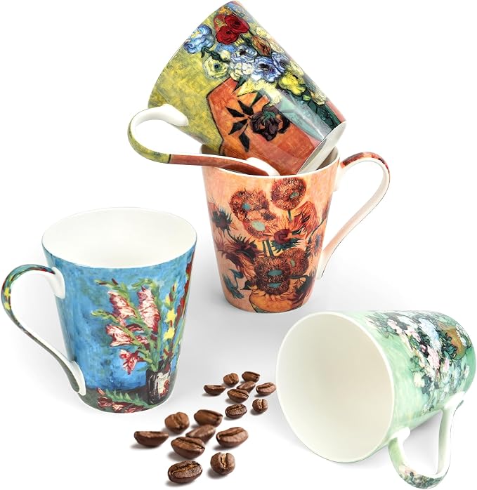 Coffee Mug Sets of 4, 12oz Bone China Porcelain Cups by AOTELIDA