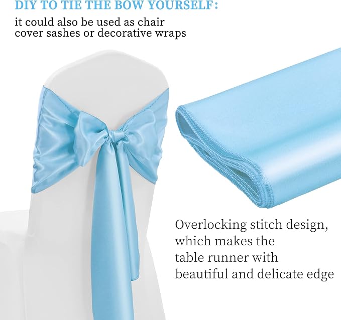 12 Pack Light Blue Satin Table Runner 12 x 108 Inch Long Premium Table Runners - Image 4