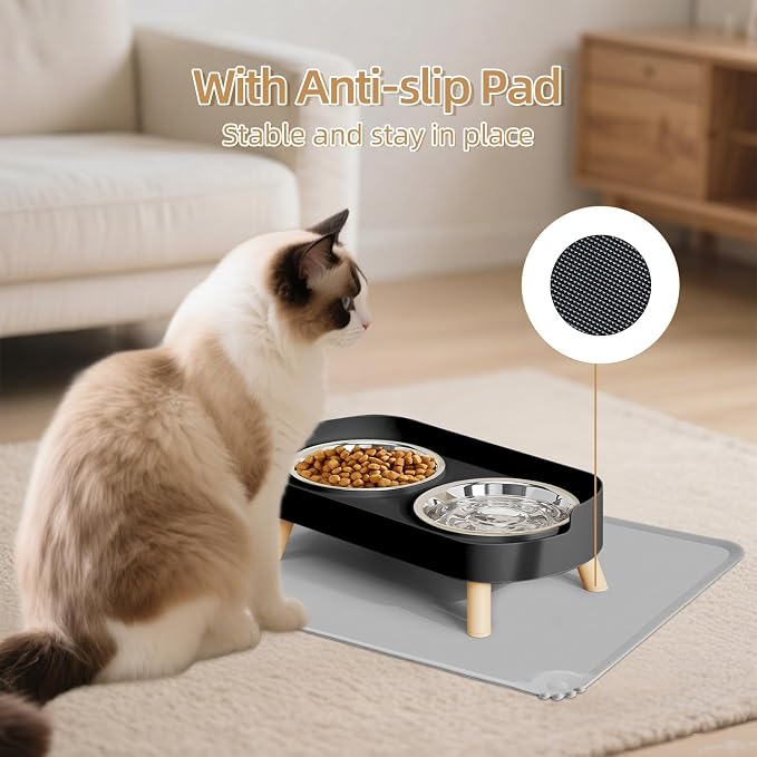 Elevated Cat Bowl with Food Mat, Raised Cat Food and Water Bowl Set - Image 5