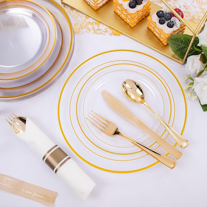 WELLIFE 210PCS Clear-Gold Plastic Plates - Image 6