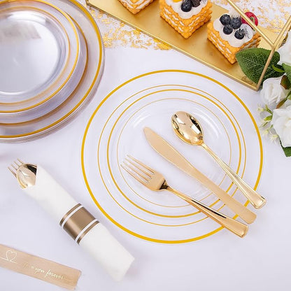 WELLIFE 210PCS Clear-Gold Plastic Plates - Image 6