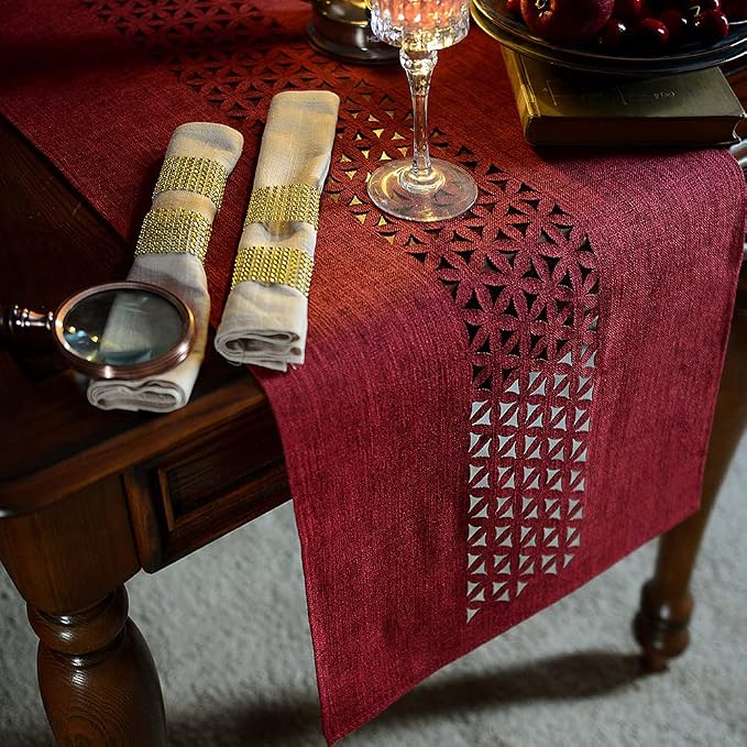 ARTABLE Burgundy Rectangle Fabric Table Runner Finished Edge 16 x 70 Inch | - Image 3