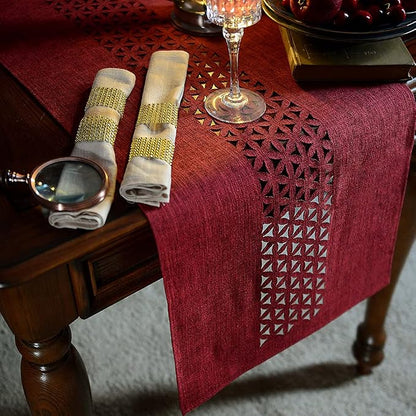 ARTABLE Burgundy Rectangle Fabric Table Runner Finished Edge 16 x 70 Inch | - Image 3