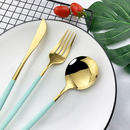JASHII Flatware Serving Set 24 Piece, Stainless Steel Silverware Set, Mint - Image 4