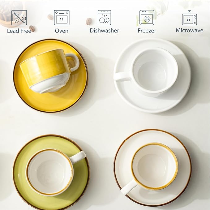 ONEMORE 2.5 Oz Espresso Cups Set of 4, Stackable Porcelain Coffee Cups - Image 3
