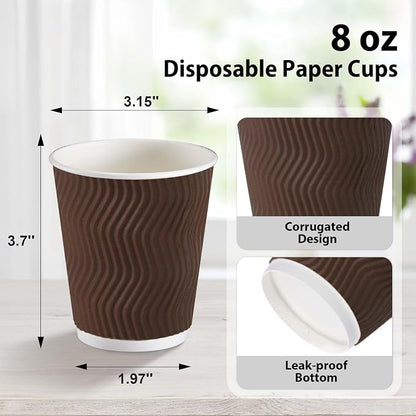 Clawsoff 150 Pack 8 oz Disposable Paper Coffee Cups Insulated Brown | - Image 2