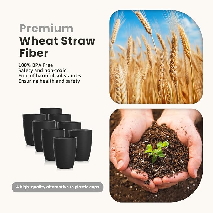 Homienly Wheat Straw Cups 8 PCS Plastic Cups Unbreakable Drinking Cup Reusable - Image 2