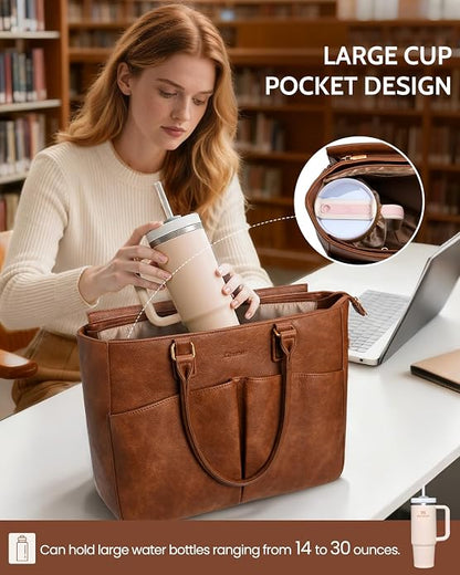 Laptop Tote Bag for Women, Leather Work Tote - Image 5