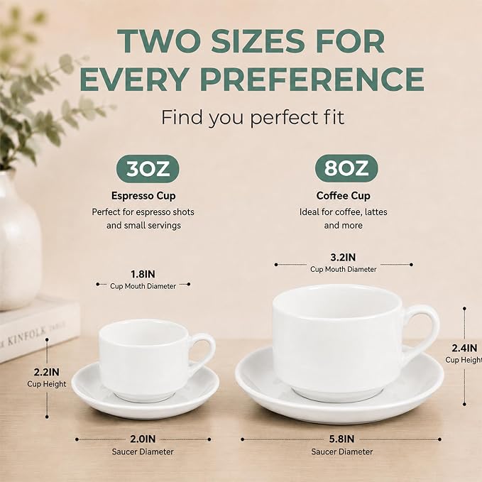3 Ounce Espresso Cups Set of 4, Includes Display Stand, Coffee Cups Saucers - Image 4