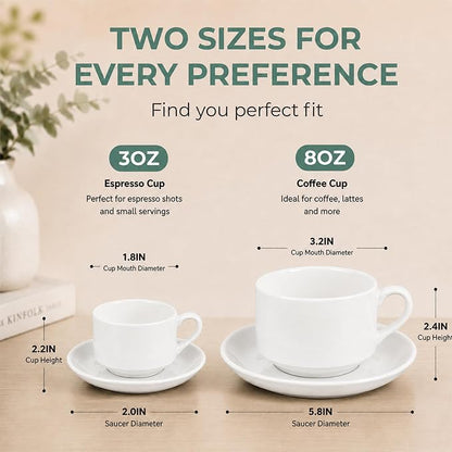 3 Ounce Espresso Cups Set of 4, Includes Display Stand, Coffee Cups Saucers - Image 4