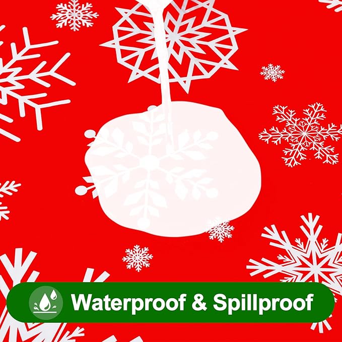 Smiry Plastic Christmas Tablecloth, Snowflake Waterproof Elastic Fitted Table Covers, Wipeable Flannel Backed Vinyl Tablecloths for Christmas Dinner, and New Year Celebration (Red, 30x48 Inches)