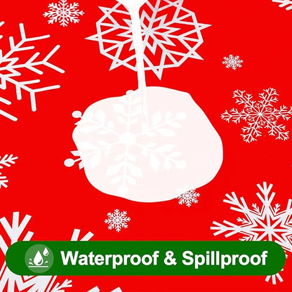 Smiry Christmas Rectangle Table Cloth, Waterproof Vinyl Tablecloth with Flannel Backing, Wipeable Snowflake Plastic Tablecloths for Christmas Table Decorations, (60"x120", Christmas Red)