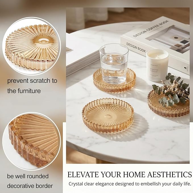 Round Modern Clear Coasters Set of 2, Glass Cup Coaster Modern Crystal Coasters - Image 3