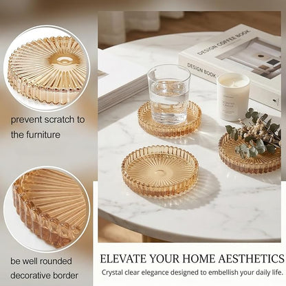 Round Modern Clear Coasters Set of 2, Glass Cup Coaster Modern Crystal Coasters - Image 3