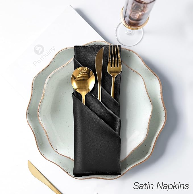 P Pothuiny 50 Pcs Black Satin Napkins 17 x 17 Inch, Satin Cloth Napkins | - Image 5