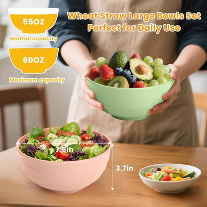 Large Wheat Straw Bowls 60oz Light Color Bowl Set of 8 - Image 2