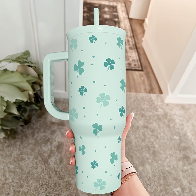 40oz Shamrock Tumbler with Handle and Straw - Image 8