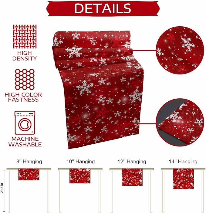 Red Christmas Table Runners 120 Inches Long, Cotton Linen Fabric Snowflake - Image 8