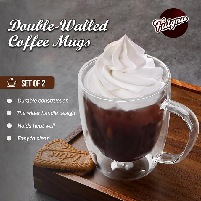 Double Walled Glass Coffee Mugs, 18oz Glass Coffee Cup Set of 2, Double - Image 2