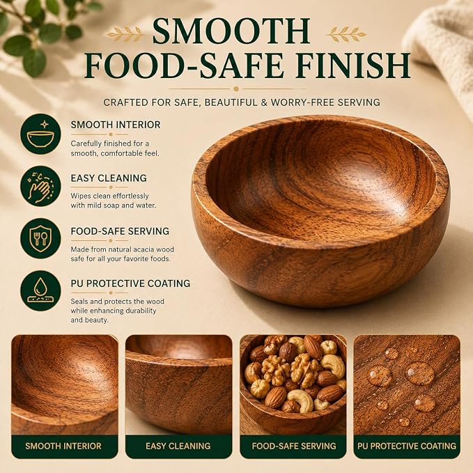 Acacia Wood Bowls: Handcrafted, 6 Bowls of 3.75-inch, 0.25 liters Capacity Each - Image 5