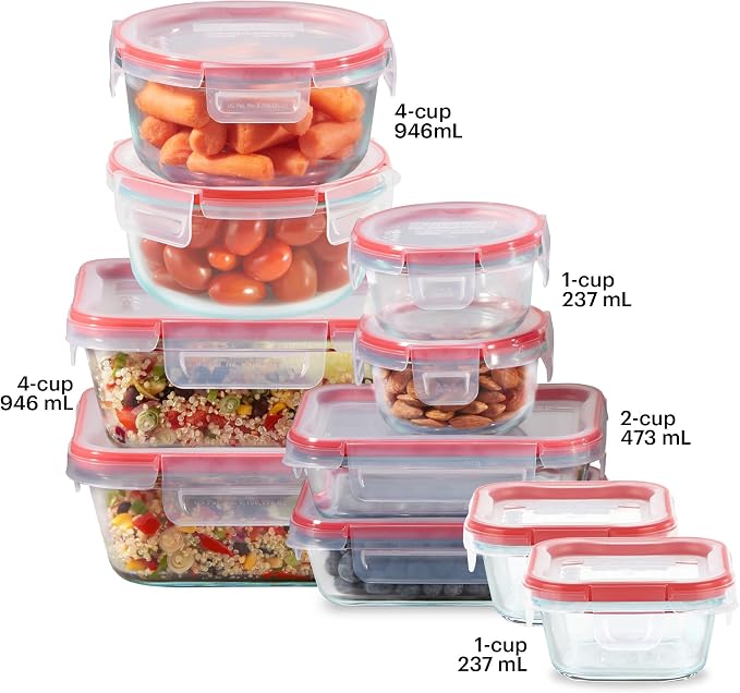 Pyrex Freshlock Mixed Sizes Airtight Glass Food Storage Set | Plastic BPA-free - Image 2
