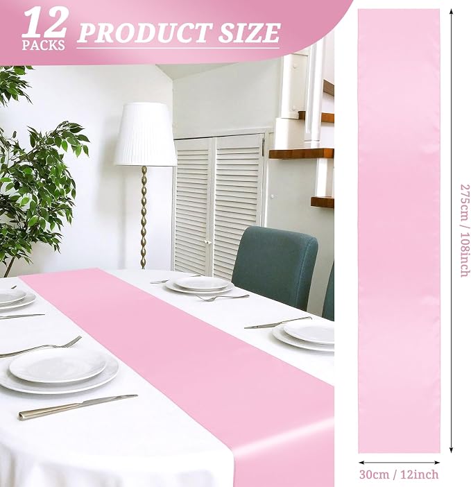 12 Pack Light Pink Satin Table Runner 12 x 108 Inch Long Premium Table Runners - Image 2