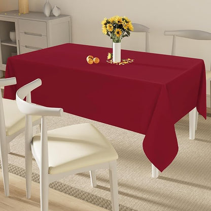Smiry Rectangle Table Cloth, Waterproof Anti-Scratch Polyester Tablecloth, Decorative Washable Fabric Table Cover for Dining, Buffet, Parties and Outdoor, 52x70, Wine Red