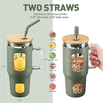 WINSA Glass Tumbler with Lid, 32 oz Glass Cup with Handle, Glass Water Bottles - Image 4