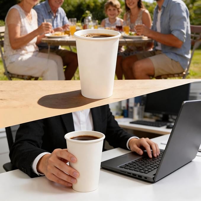 MOUMOULIFE Disposable Paper Coffee Cups 16 oz 100 Count, Leak-Proof White - Image 5