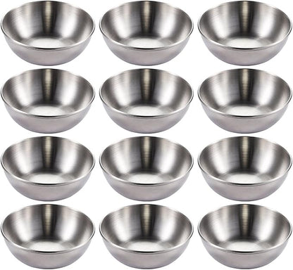 Sauce Dishes 12PCS 3.46inch Stainless Steel Sauce Bowl Mini Individual Round Seasoning Dishes Sushi Dipping Bowl Appetizer Plates (Silver)