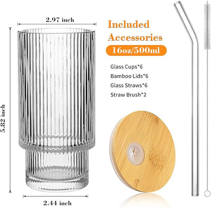 16oz Glass Cups with Lids & Straws - Image 2