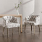 Mid-Century Dining Chairs Set of 2, Tufted Upholstered Linen Dining Room Chairs Comfy Side Chair Armchair Guest Chair with Wooden Legs for Dining Room Living Room, Floral Pattern