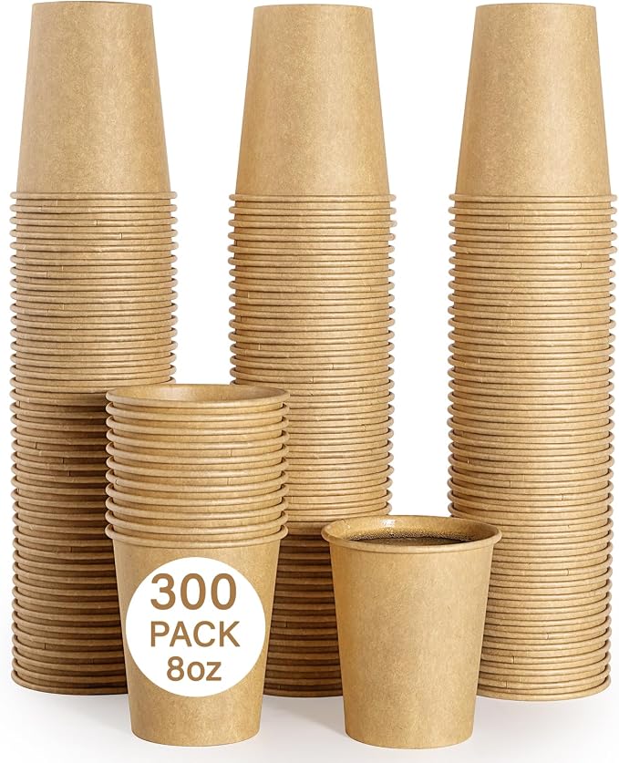 LITOPAK 300 Pack Disposable Coffee Cups, 8 oz Kraft Paper Cups | Large bulk - Image 9