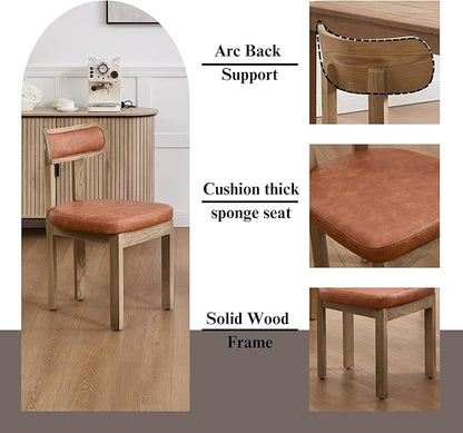 Brown Dining Chairs Set of 6, Mid Century Modern Leather Dining Room Chairs with Curved Back, Armless Kitchen Chairs for Living Room/Restaurant/Balcony/Bedroom/Home Desk/Task