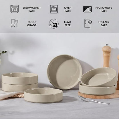 E-far Pasta Bowls Set of 6, 35 oz Large Stoneware Bowl Plates | Shallow & Wide - Image 7