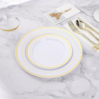 BESTVIP 100Pcs Gold Plastic Plates, 10.25 Inch Disposable Dinner Plates | Heavy - Image 6