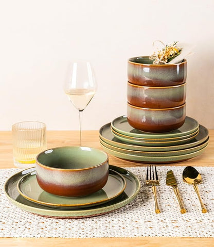 Ceramic Dinnerware Set for 8, 24-Piece Plates and Bowls Set | Handmade Reactive - Image 7