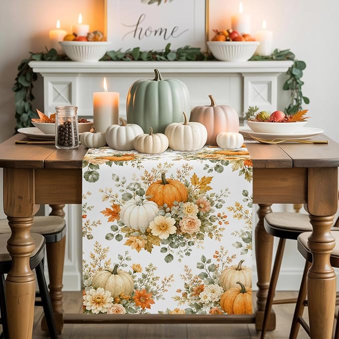 Thanksgiving Table Runner 72 Inches Long, Autumn Floral Leaves Kitchen Dining - Image 7