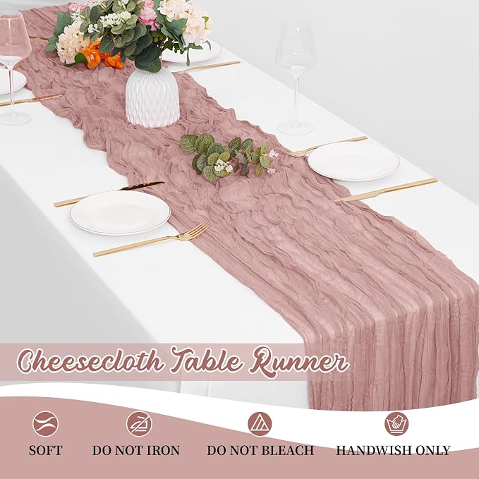 16 Pack Dusty Pink Cheesecloth Table Runners 20x120 Inch Gauze Table Runner - Image 6