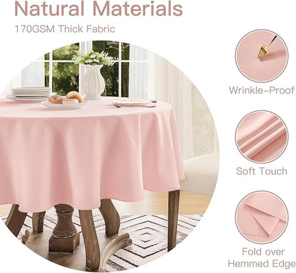 Tablecloth Linen Textured Waterproof & Stain Resistant Table Cloth Wrinkle Free Decorative Fabric Farmhouse Table Cover for Dining/Party/Buffet/Wedding, 60 x 60 Inch, Pink