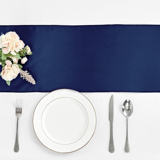 4-Pack Navy Blue Satin Table Runner 12 x 108 Inch Long Bright and Smooth Silk - Image 2