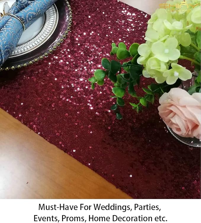 ShiDianYi Burgundy 12x72-Inch Christmas Table Runner Sequin Table Runners - Image 3