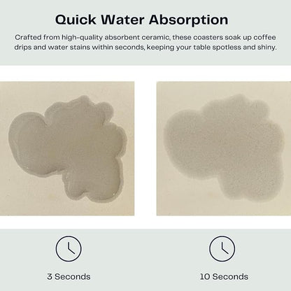 Set of 6 Beige Coasters with Holder, Absorbent Ceramic Drink Coasters with Cork - Image 3