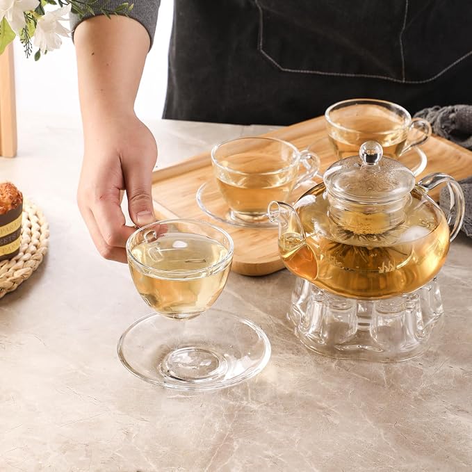 Glass Teacup and Saucer Set, 6 Pack Coffee Mug - Image 4