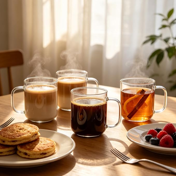 Glass Coffee Mugs, 14 oz Ice Coffee Cups Set of 4, Large Clear Tea Cups - Image 4