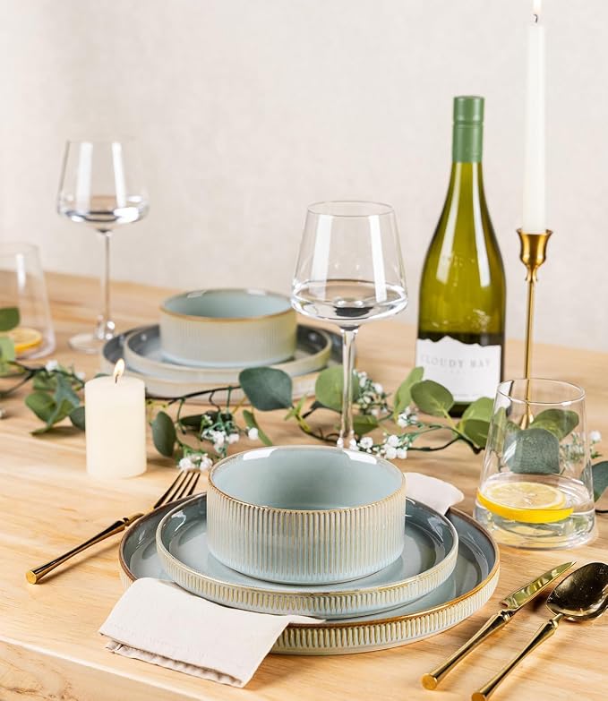 Ceramic Dinnerware Set for 8, 24-Piece Plates and Bowls Set | Lightweight - Image 6