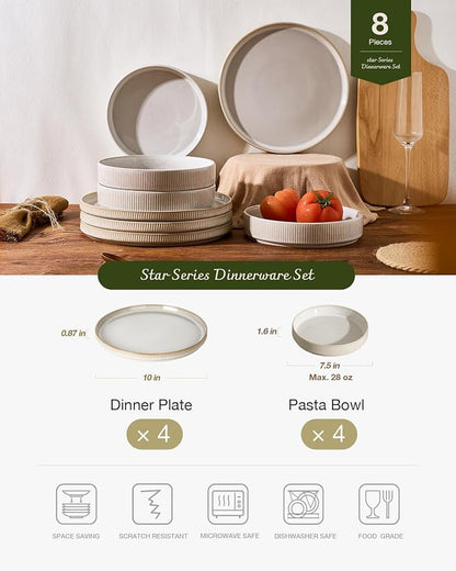 Famiware Star Stoneware Dinnerware Set, Cappuccino White | 7.5" Shallow Pasta - Image 2