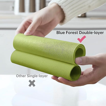 Blue Forest Placemats Set of 6, Dual-Layered Thickened Faux Linen Table Mats Heat Resistant Machine Washable Wrinkle Free Place Mats for Kitchen Dining Outdoor/Indoor (Grass Green)